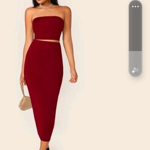 Solid Cropped Tube Top & Pencil Midi Skirt Set